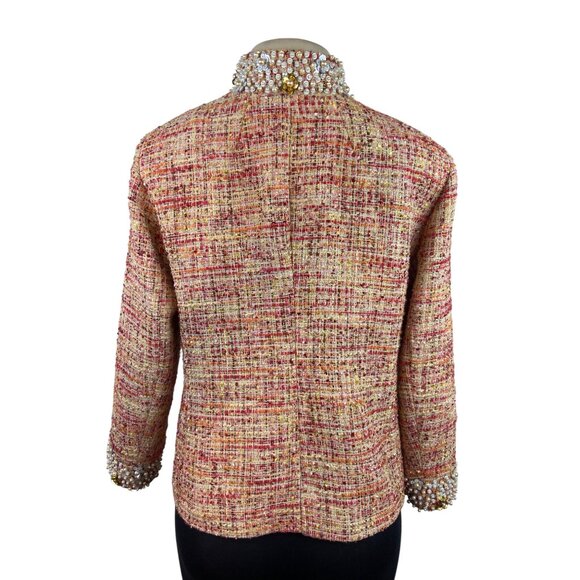 Chicos Womens Multicolor Jacket W/ Pearl & Rhinestone Embellished Collar Sz 1 - Picture 3 of 10